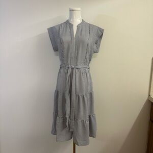 Monteau Navy and White Striped Midi Dress